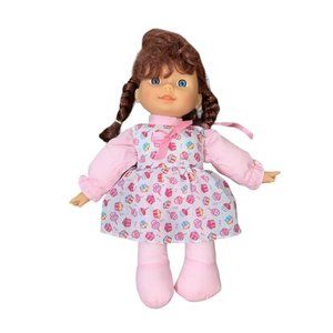 Vintage Cititoy Baby Doll Strawberry Brown Pigtails Cloth Body Blue Eyes Cupcake